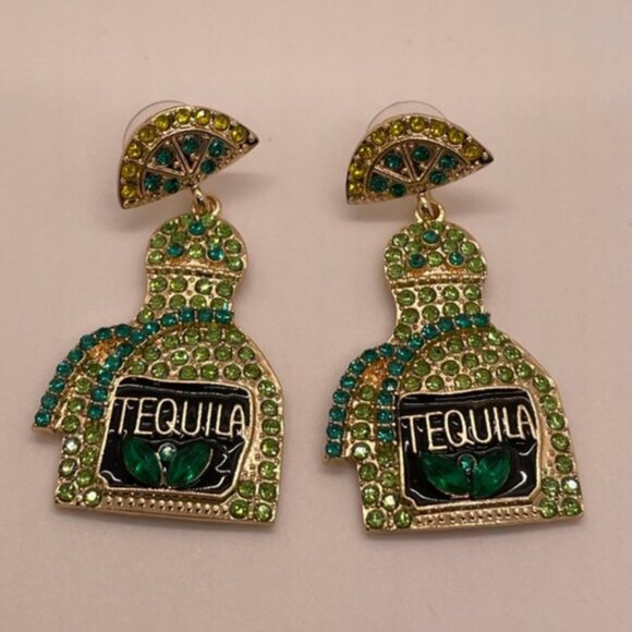Tequila Party Rhinestone Boho Peasant Hipster Art Pop Earrings - Picture 3 of 7